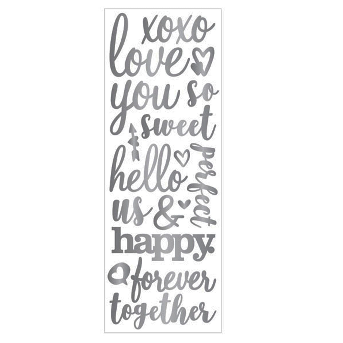 momenta puffy silver stickers - romantic phrases -- 86 per box