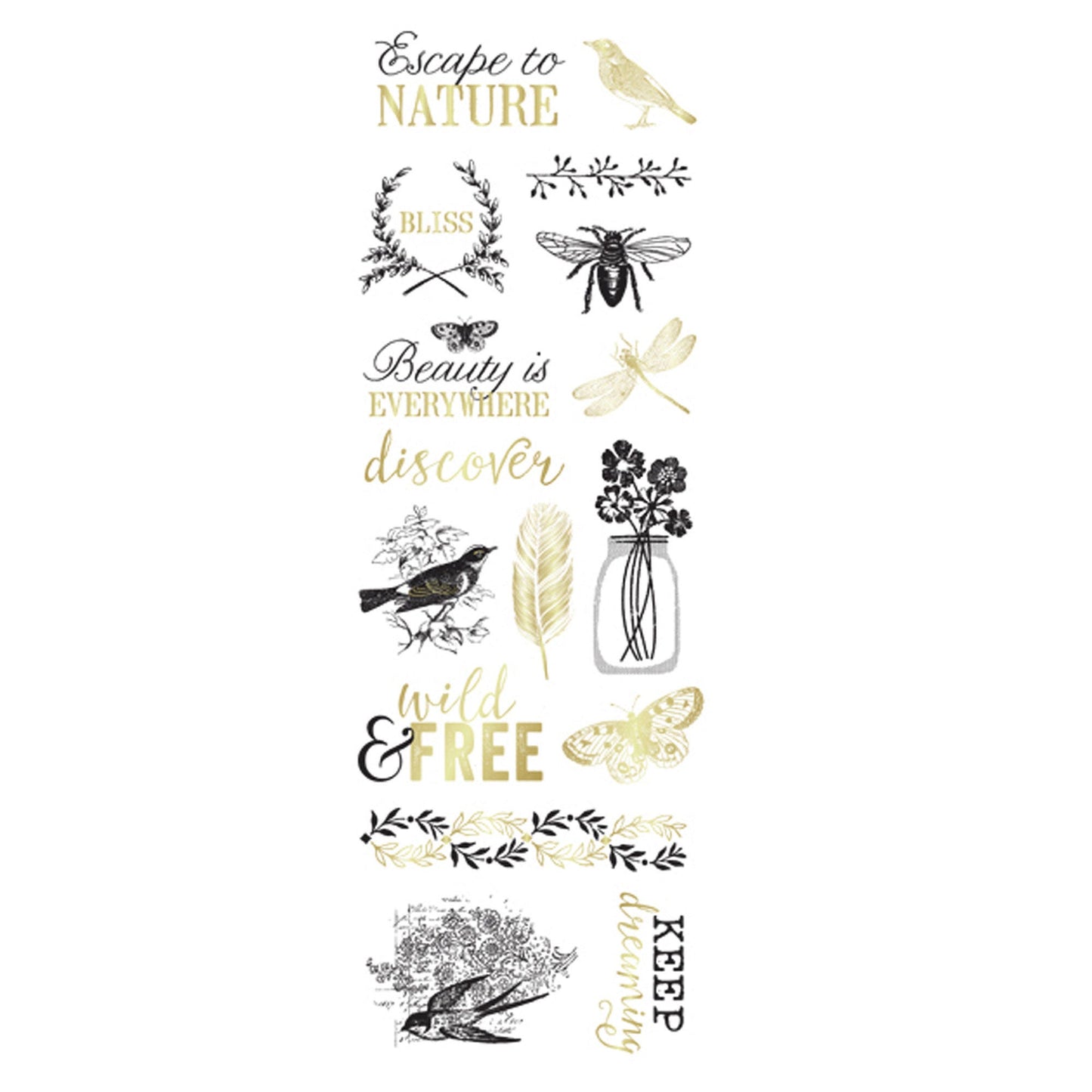 art-c black & gold nature stickers - -- 86 per box