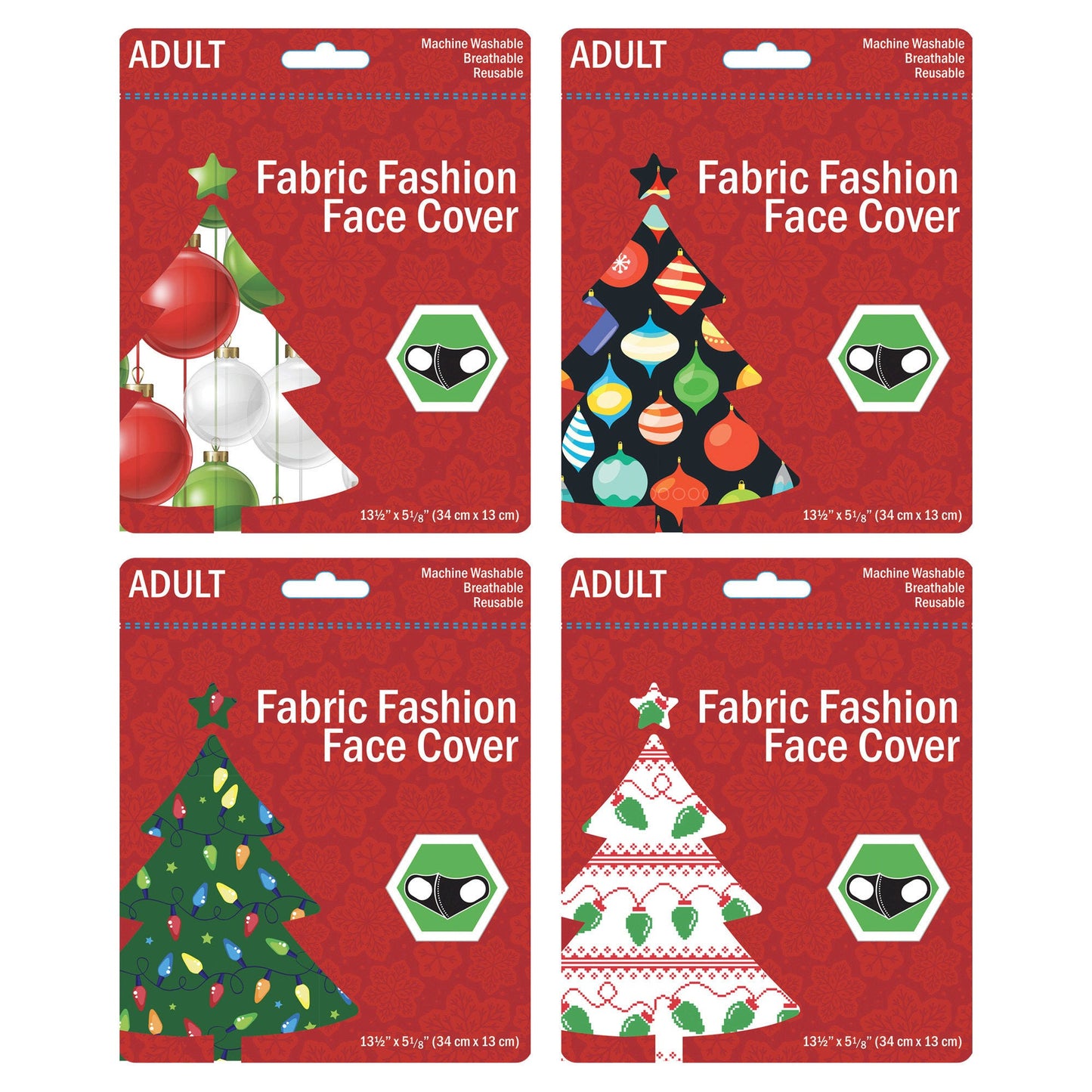 christmas ornaments & lights face masks - adult - 4 assorted - 2500 per case -- 69 per box