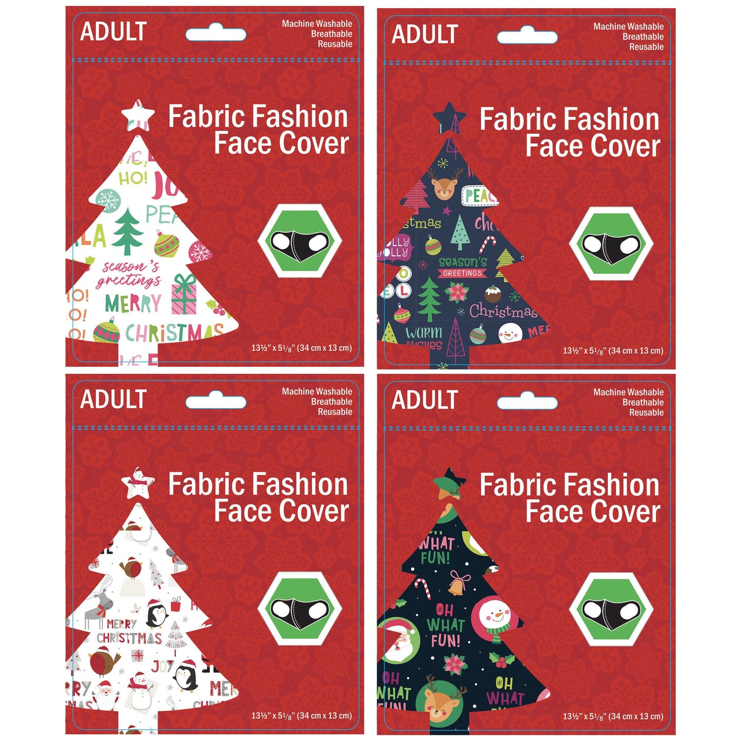 christmas greeting washable face masks - bulk 2500 per case -- 69 per box