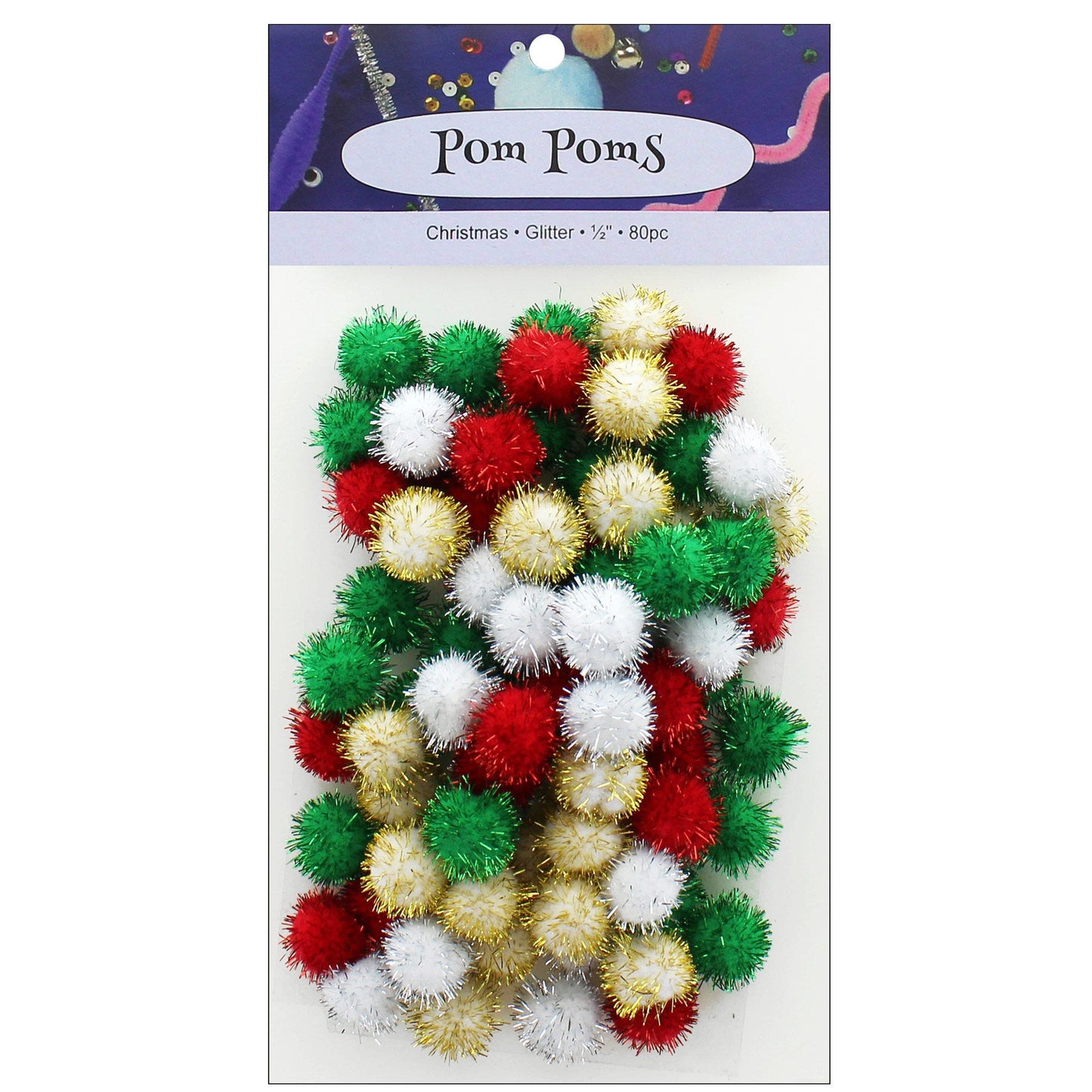 bulk glitter pom poms - holiday - 80 pieces -- 56 per box