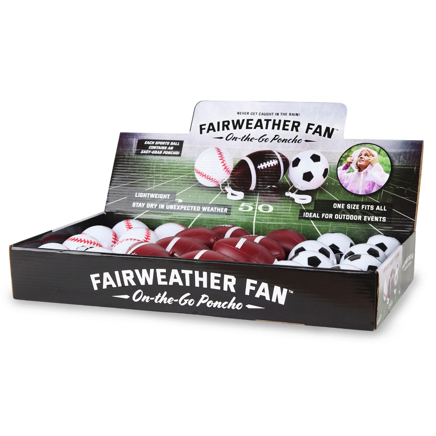 fairweather ponchos - on the go - countertop display -- 44 per box