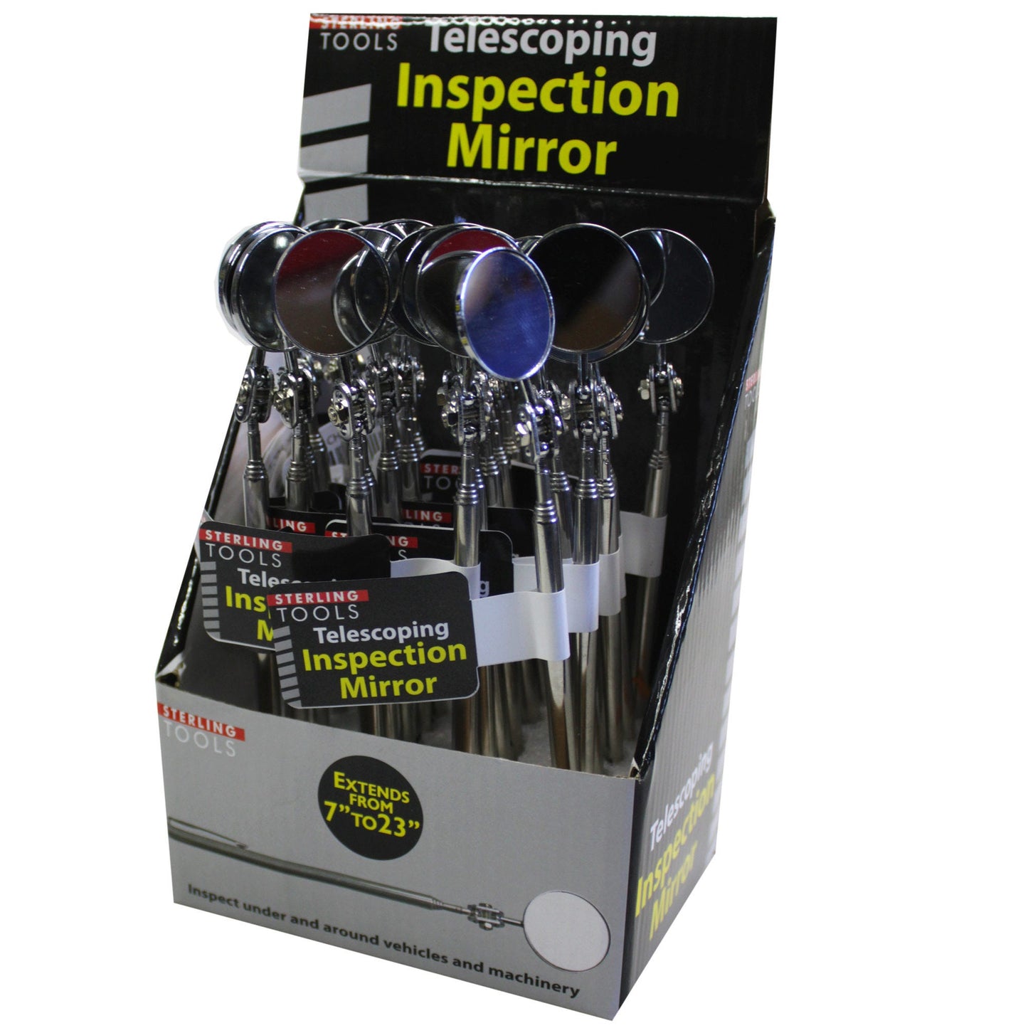 telescoping mini inspection mirrors - pen clip - countertop display -- 19 per box
