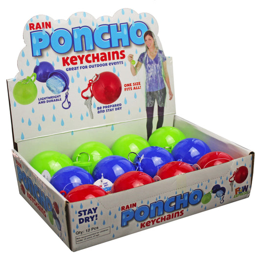 assorted color rain poncho ball keychains - 144 pcs countertop display -- 44 per box