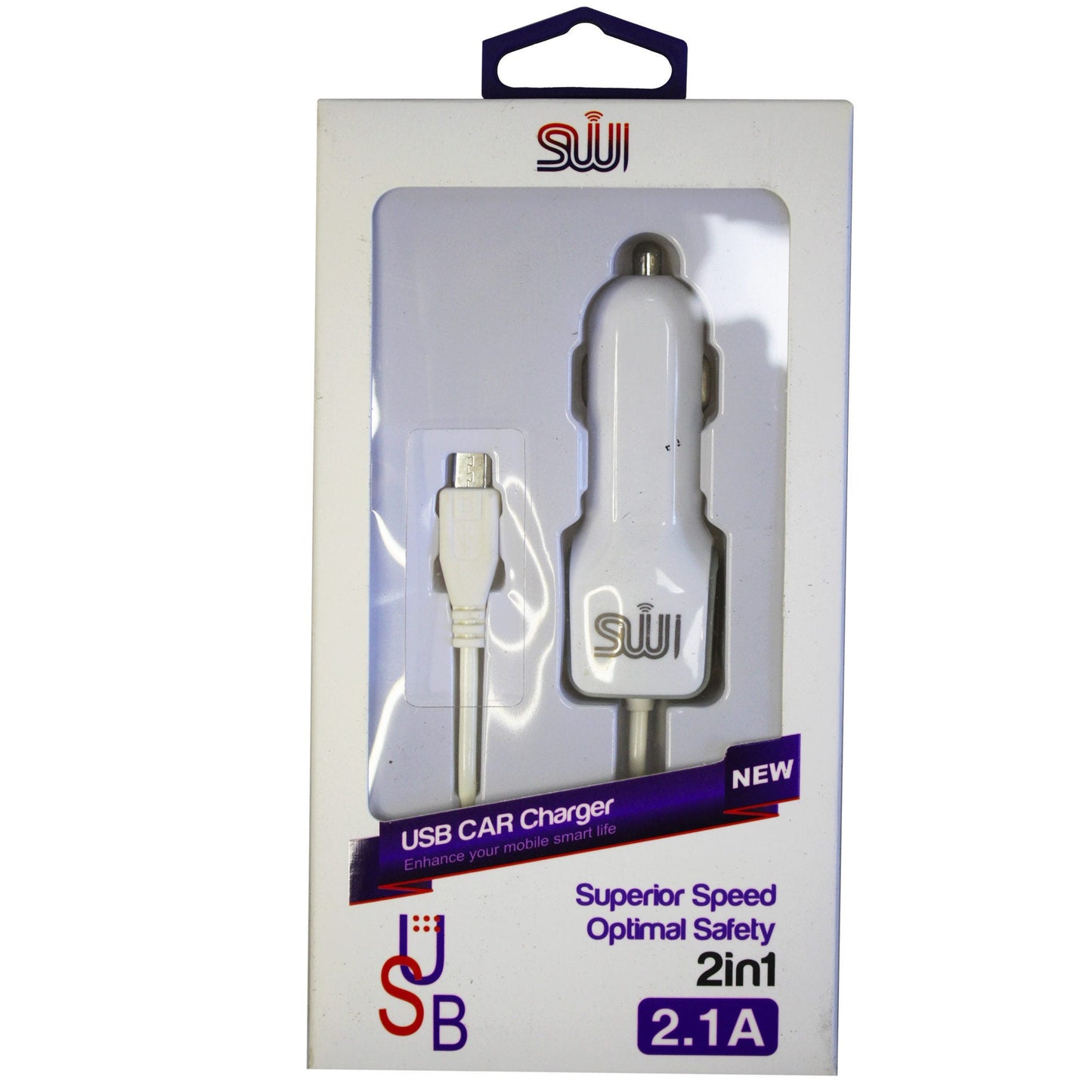 sw white micro usb 2.1 amp car charger -- 24 per box