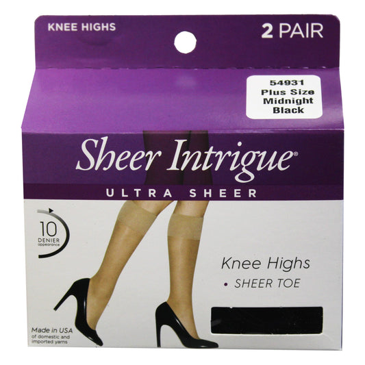 sheer intrigue off black ultra sheer knee high 2 pack plus size pantyhose -- 36 per case
