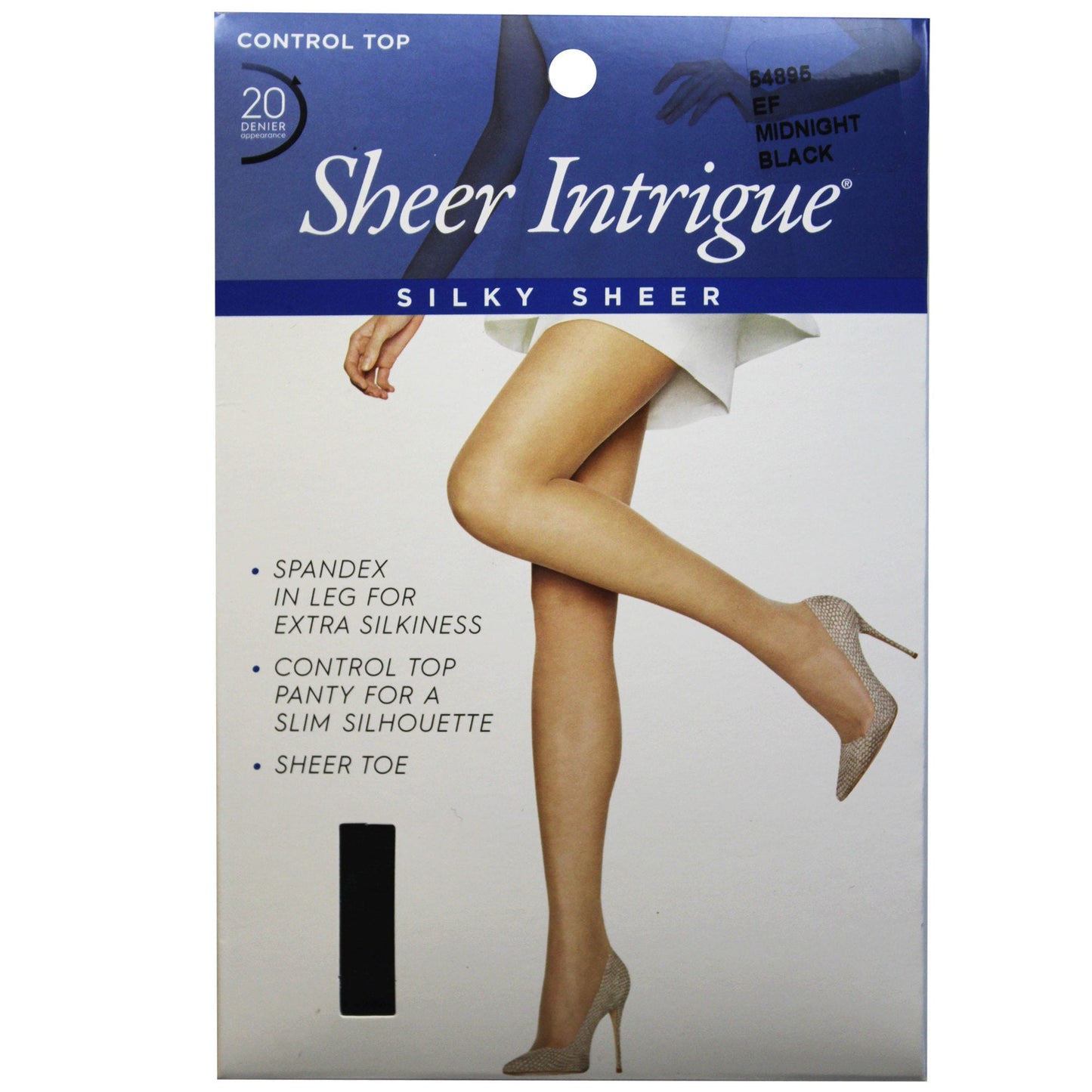 sheer intrigue mid black sheer & spandex control top pantyhose - -- 45 per box