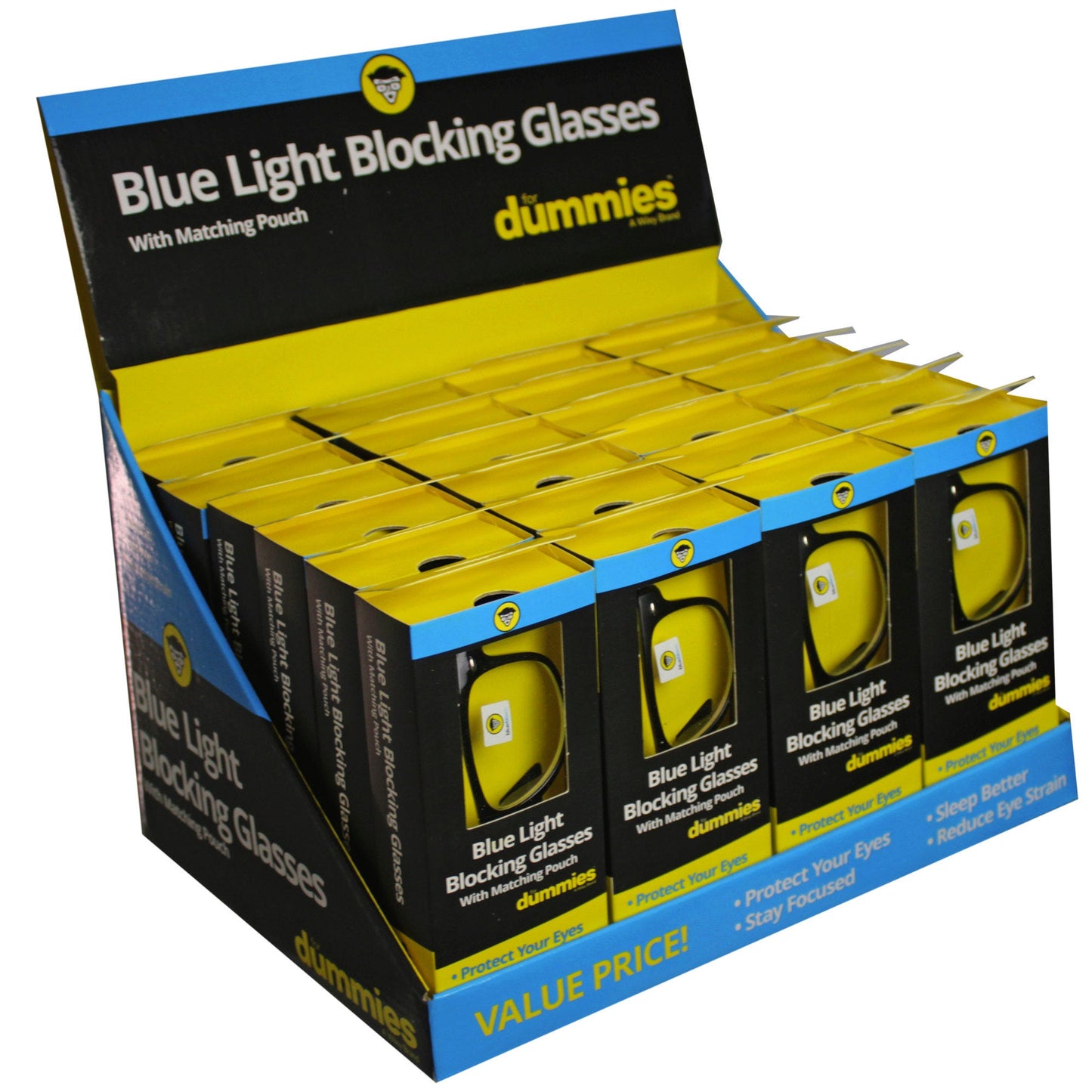 blue light blocking glasses with microfiber cloth -- 8 per box