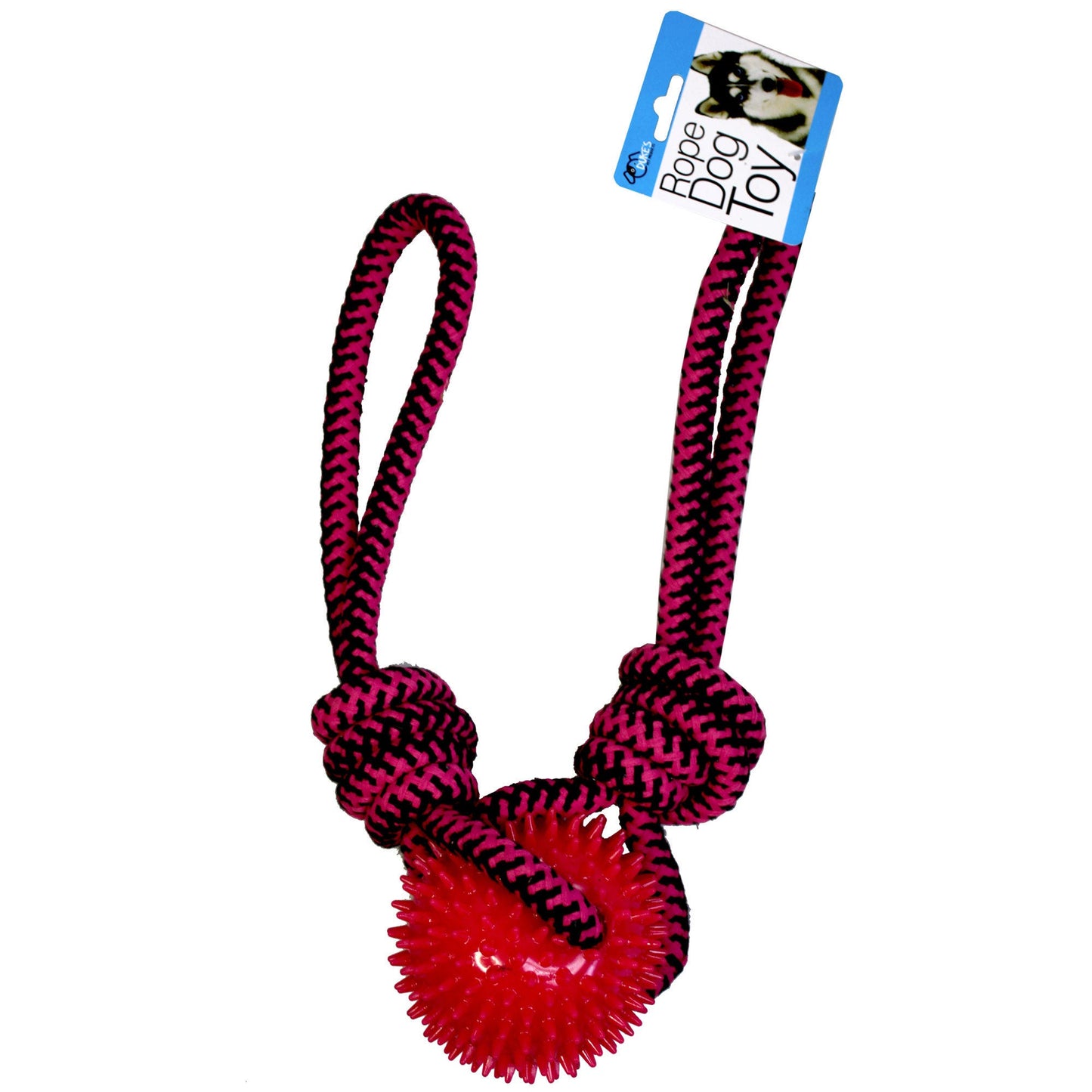 25 inch pull rope dog toy with spike center ball chew -- 4 per box