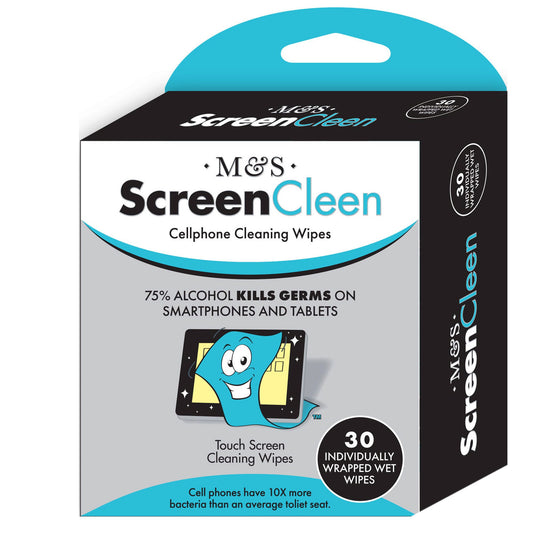screen cleen wipes - 30 pack - 75% alcohol -- 32 per box