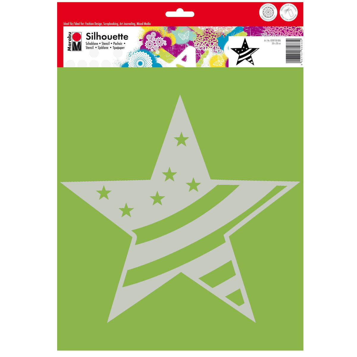 star with stripe pattern art stencil - marabu 13x13 -- 56 per box