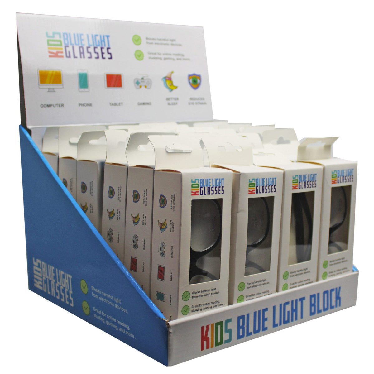 blue light block non-reading glasses for kids -- 8 per box