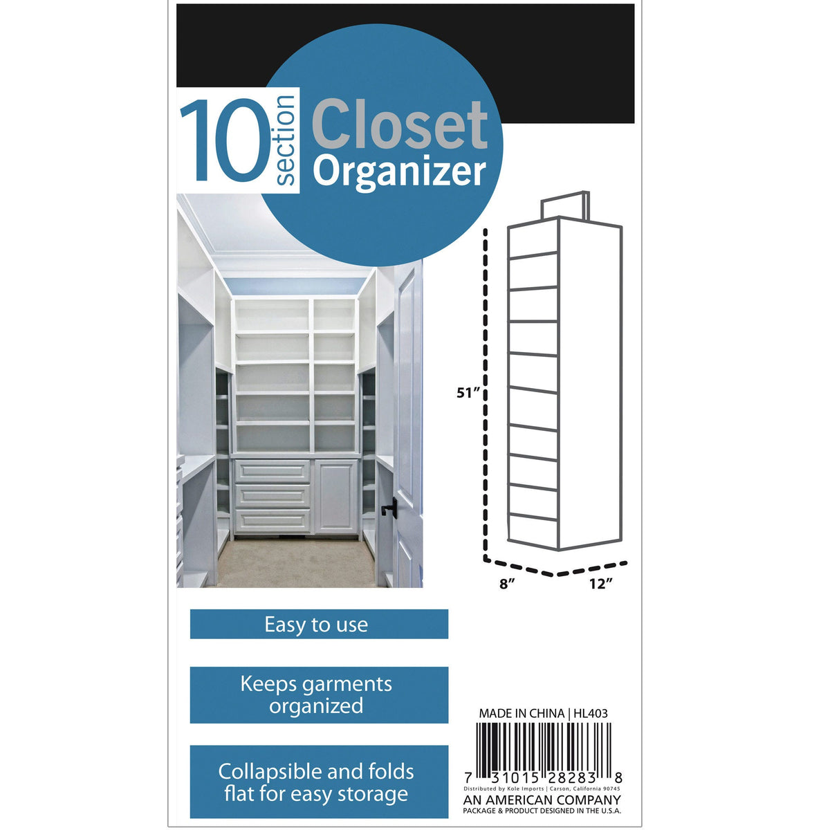 10-tier hanging sweater storage organizer - -- 4 per box