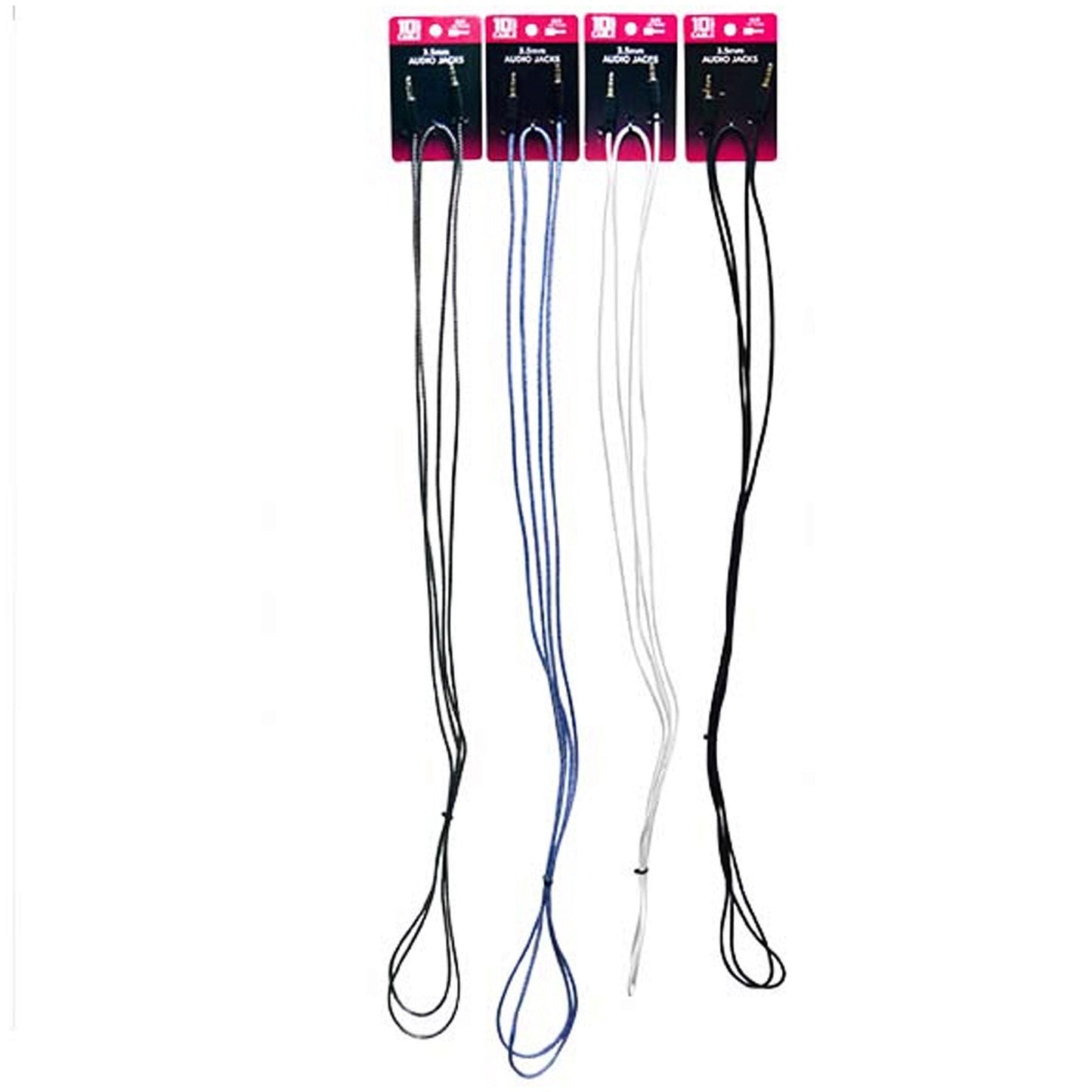 10 ft heavy duty aux audio cables - assorted colors - -- 23 per box