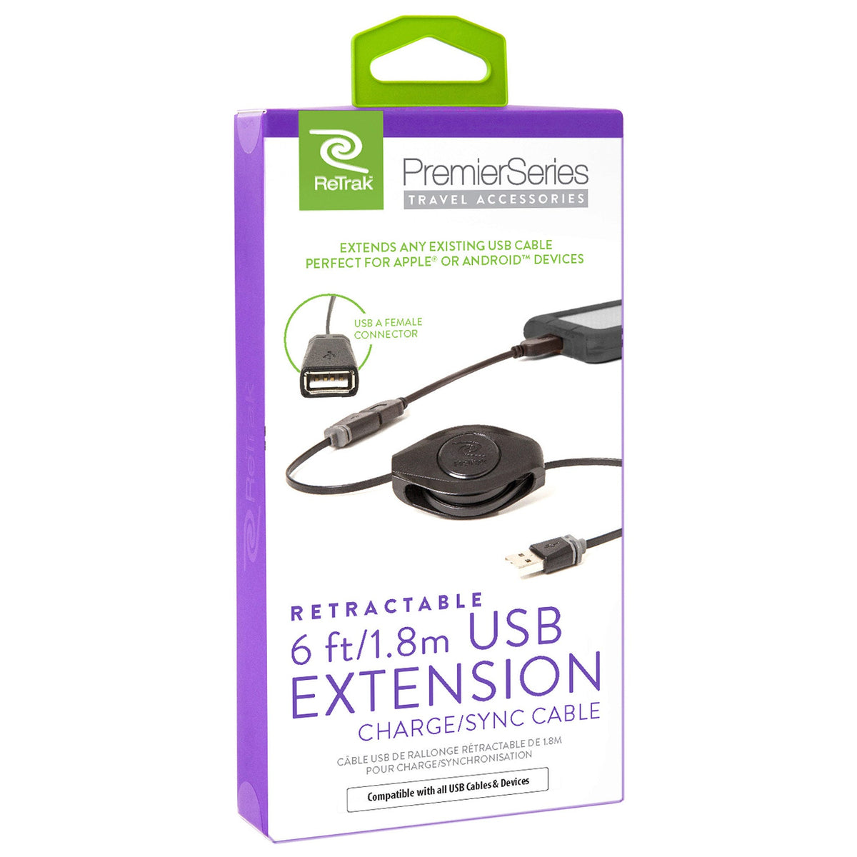 re trak 6 foot retractable usb extension cables -- 17 per box