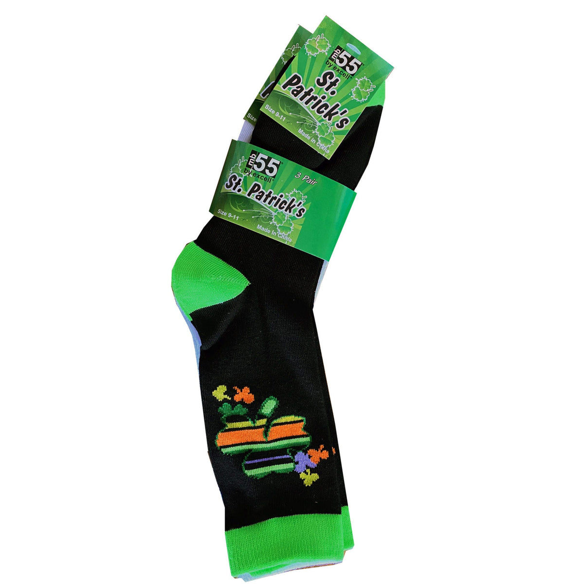 st. patrick's clover socks - assorted styles -- 64 per box