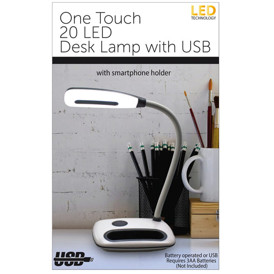 the one touch 20 led desk lamp with usb charging port -- 4 per box