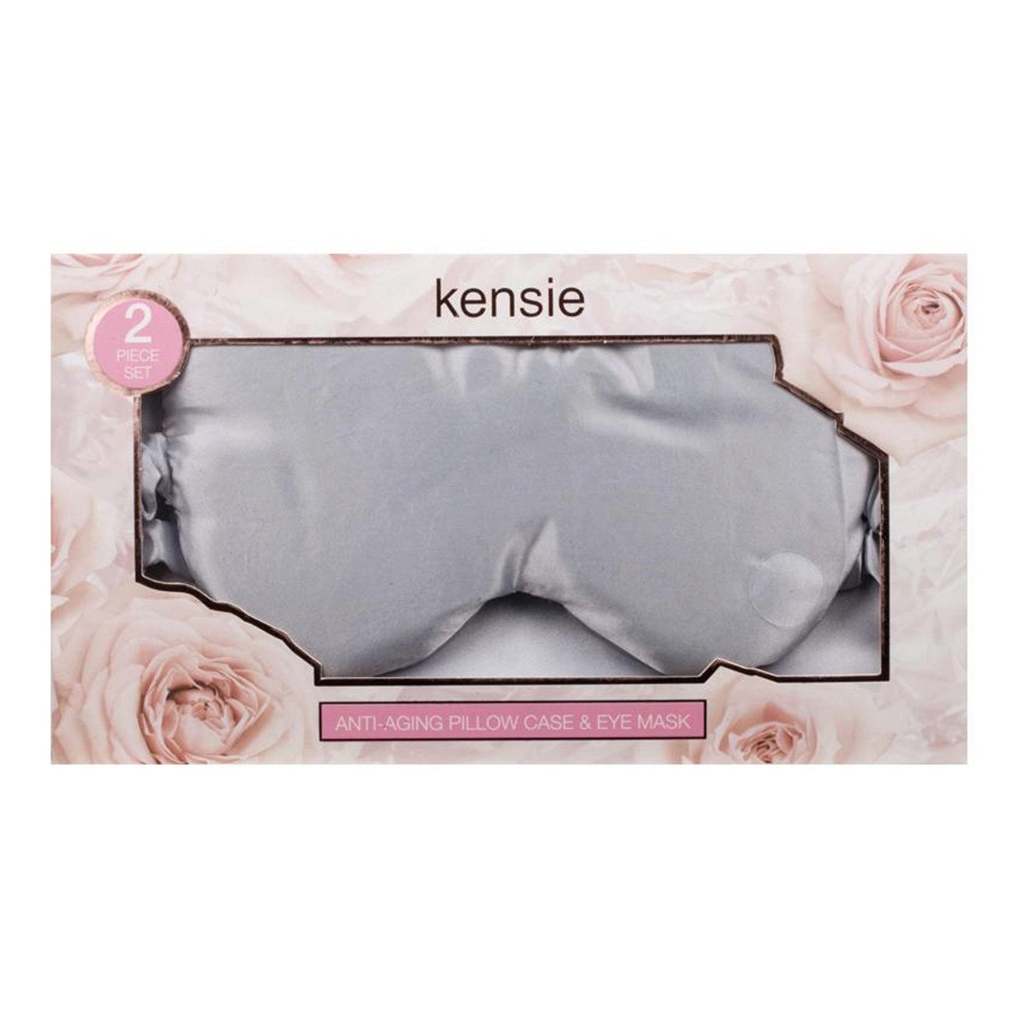 kensie gray satin pillow case and eye mask set -- 10 per box