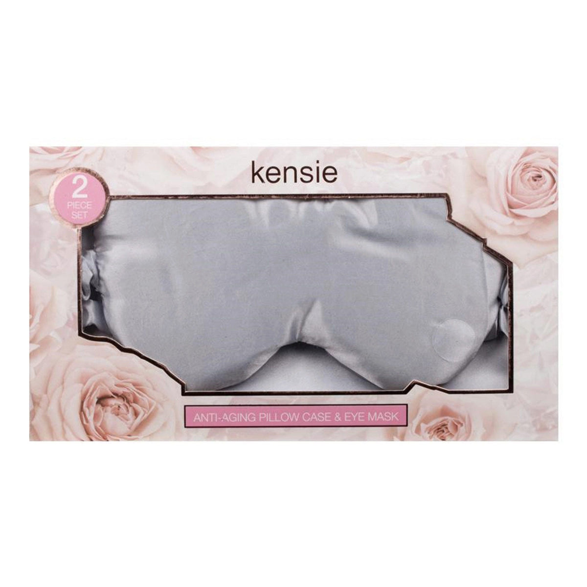 kensie gray satin pillow case and eye mask set -- 10 per box