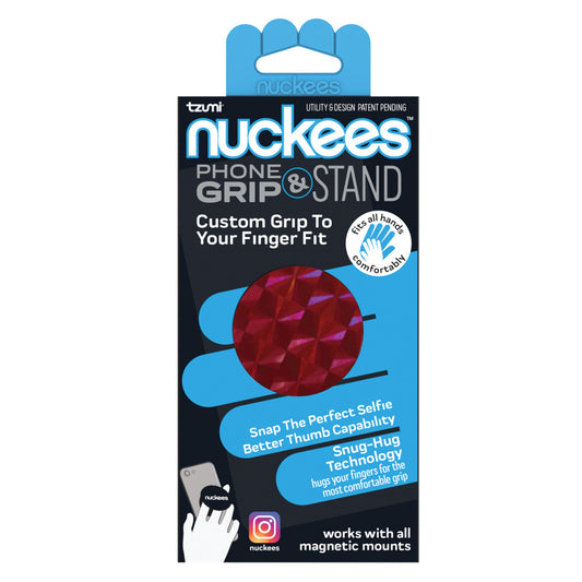 tzumi nuckees phone grip & stand - red gel holographic -- 24 per case