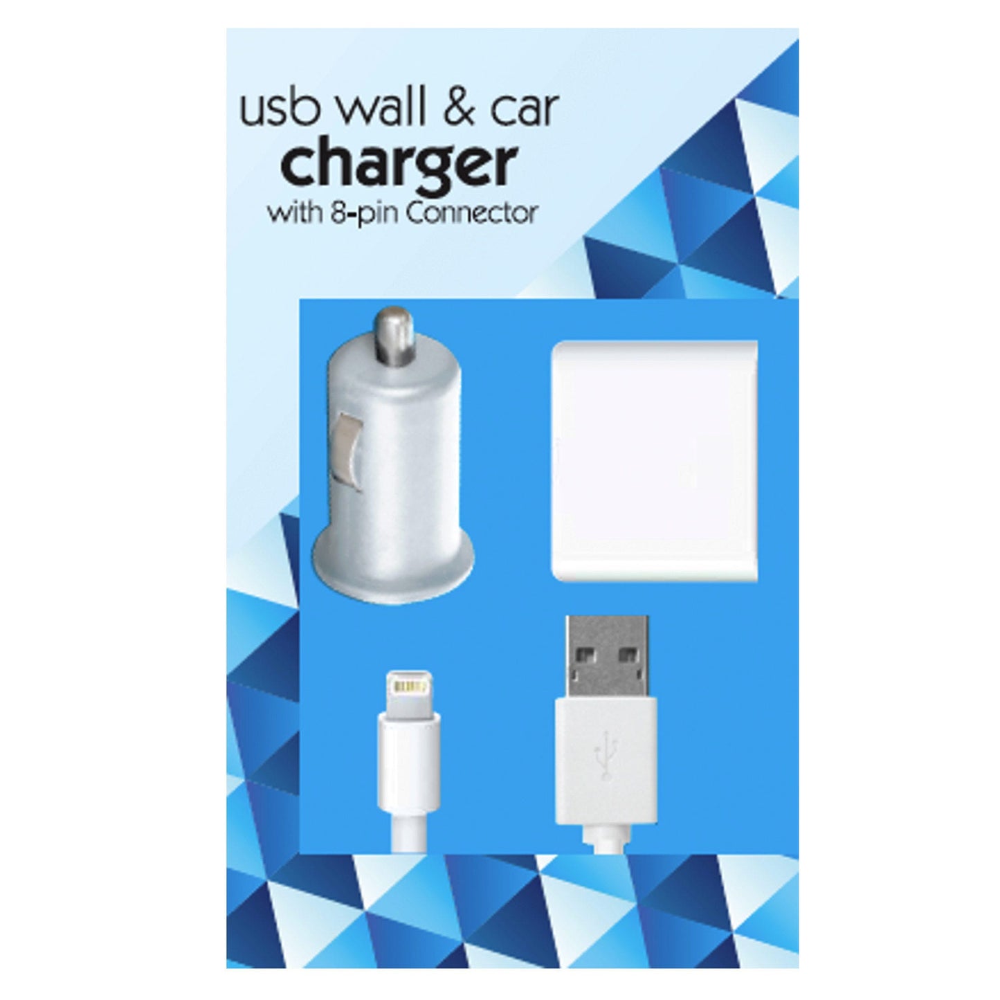 usb wall & car chargers with 3 iphone cables - white - bulk -- 9 per box