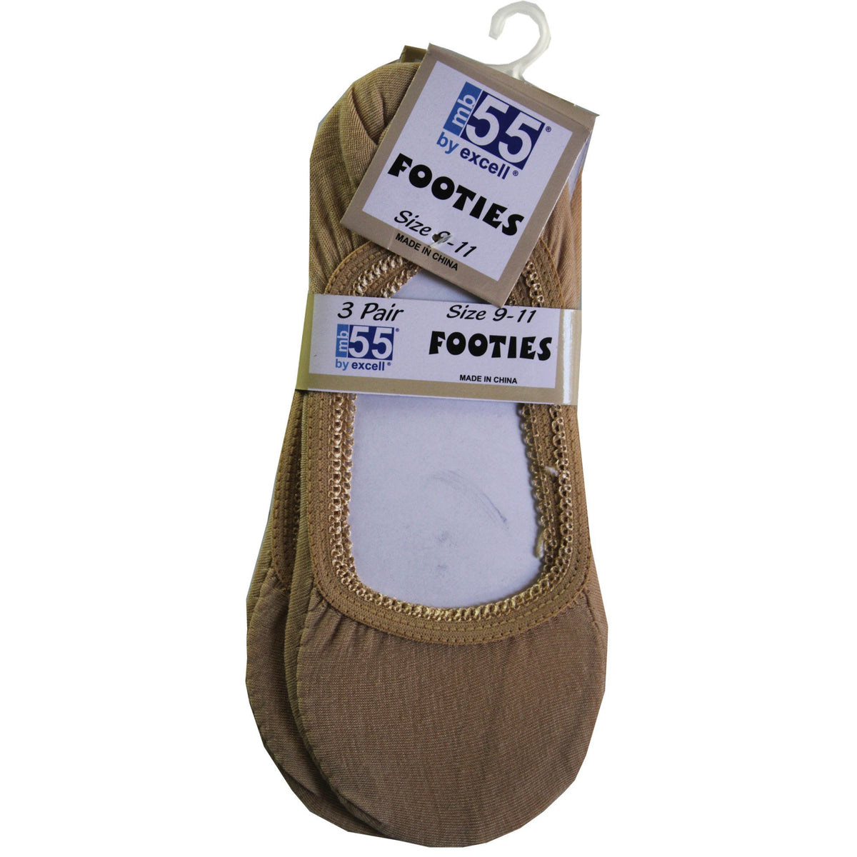 three pack beige no show socks - 9-11 -- 25 per box