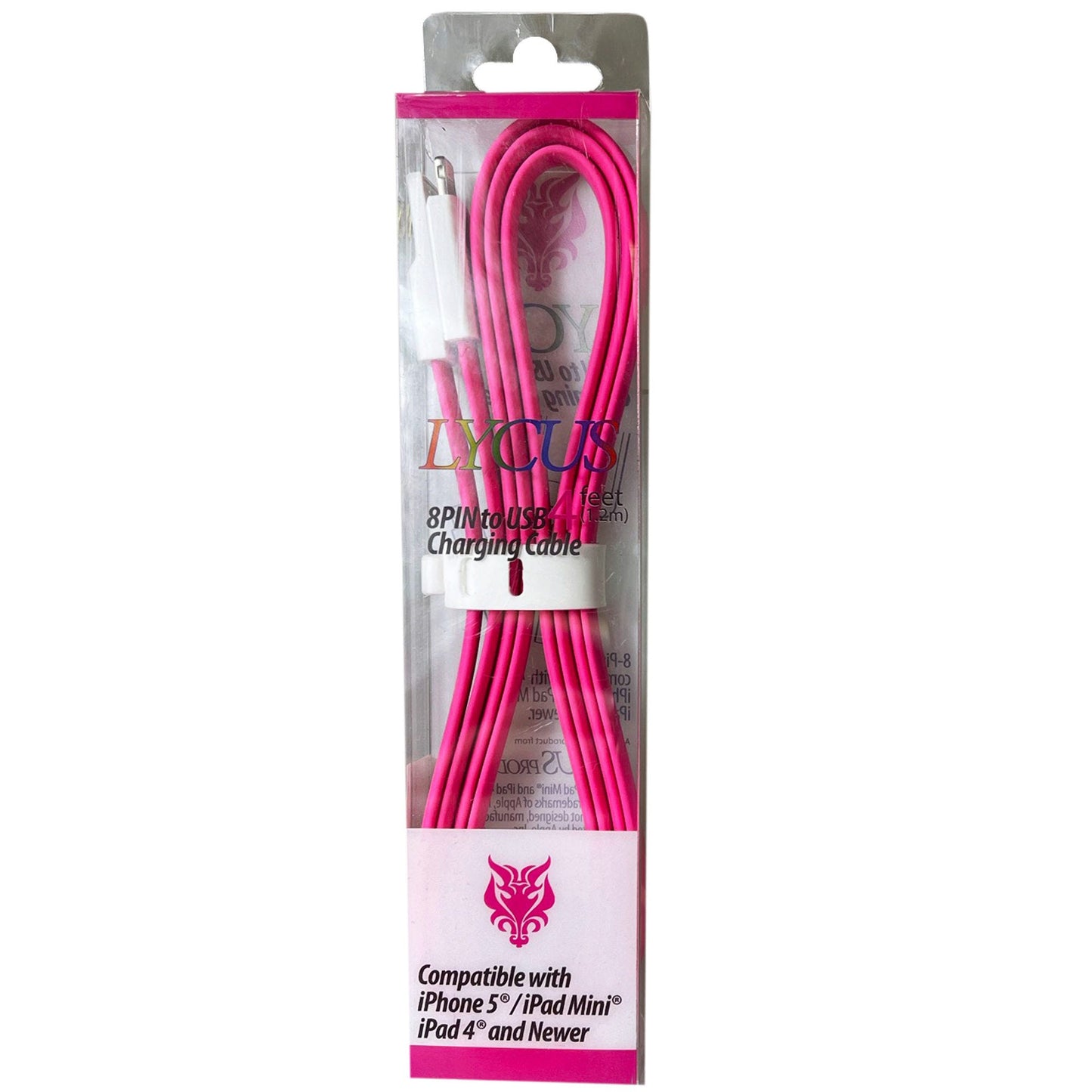 lycus 4 foot 8 pin iphone charging cable in pink -- 25 per box