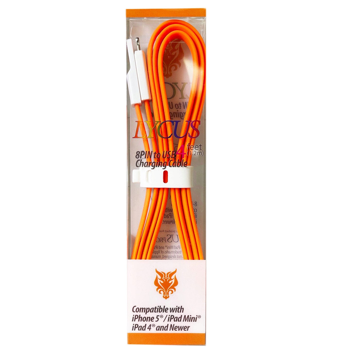 lycus 4 foot 8 pin iphone charging cable in orange - bulk -- 25 per box