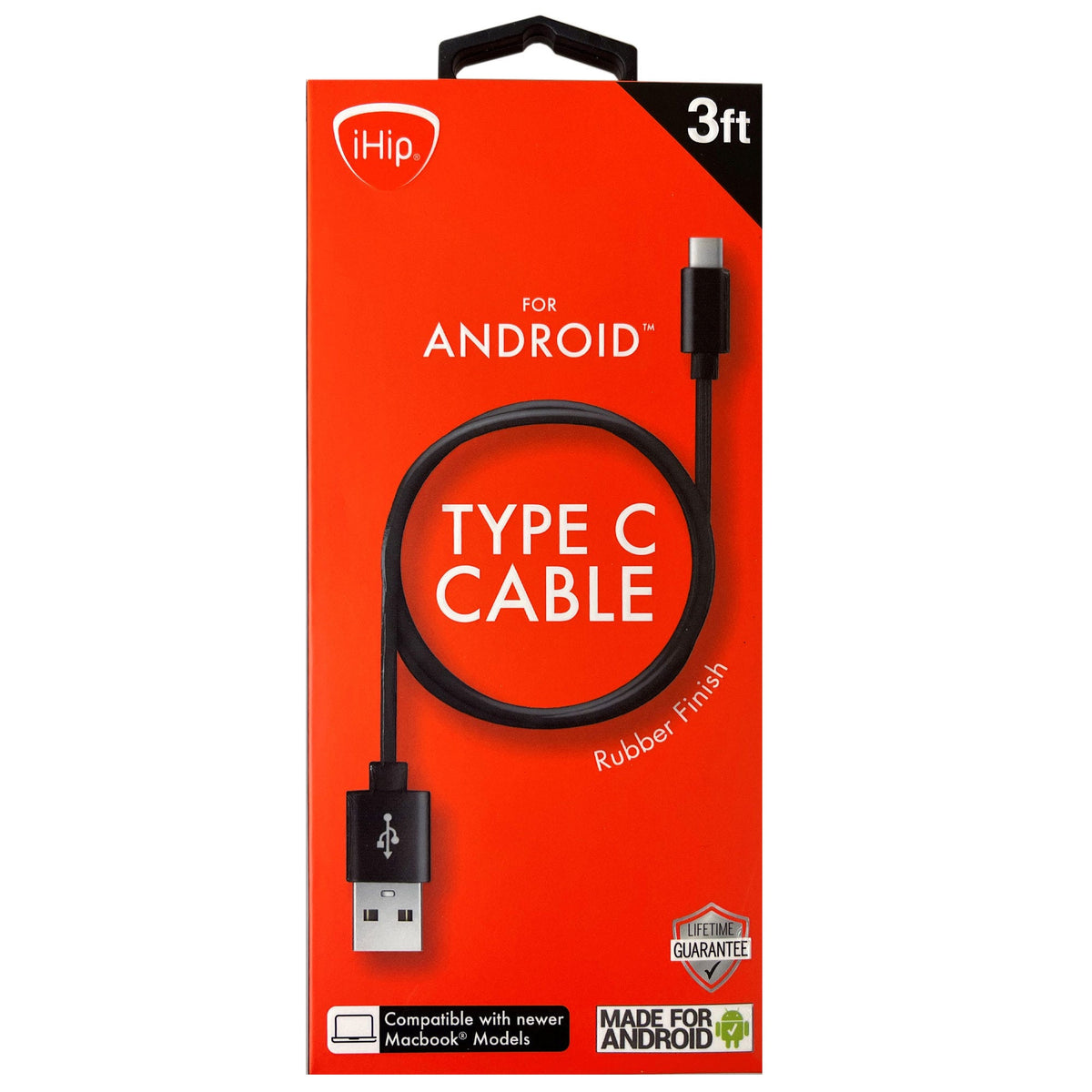 i hip 3 foot black pvc usb type c cable -- 14 per box