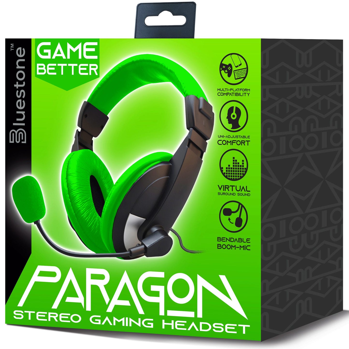 paragon stereo gaming headphones with microphone - black and green -- 4 per box