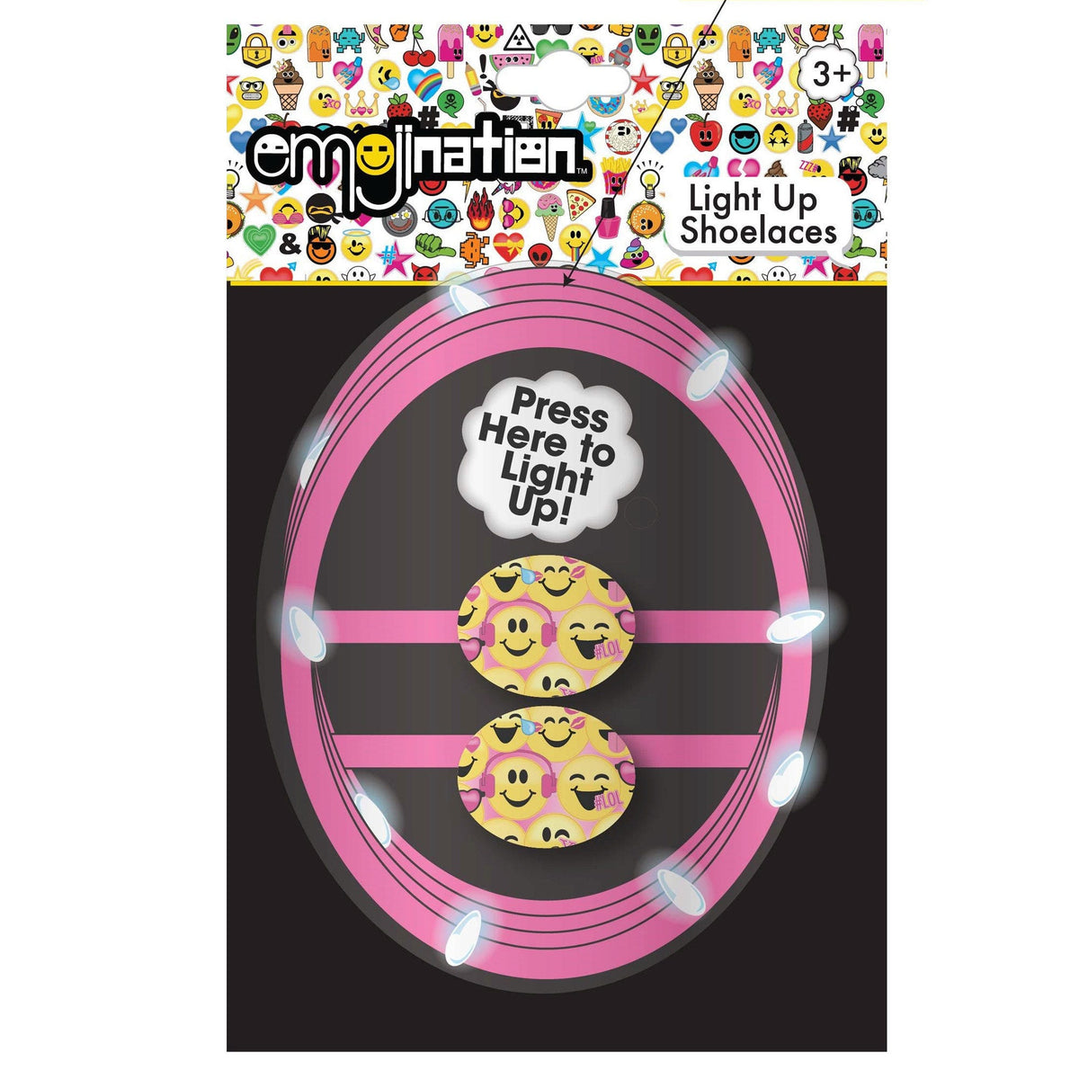 light up emoji shoelaces - pink -- 25 per box