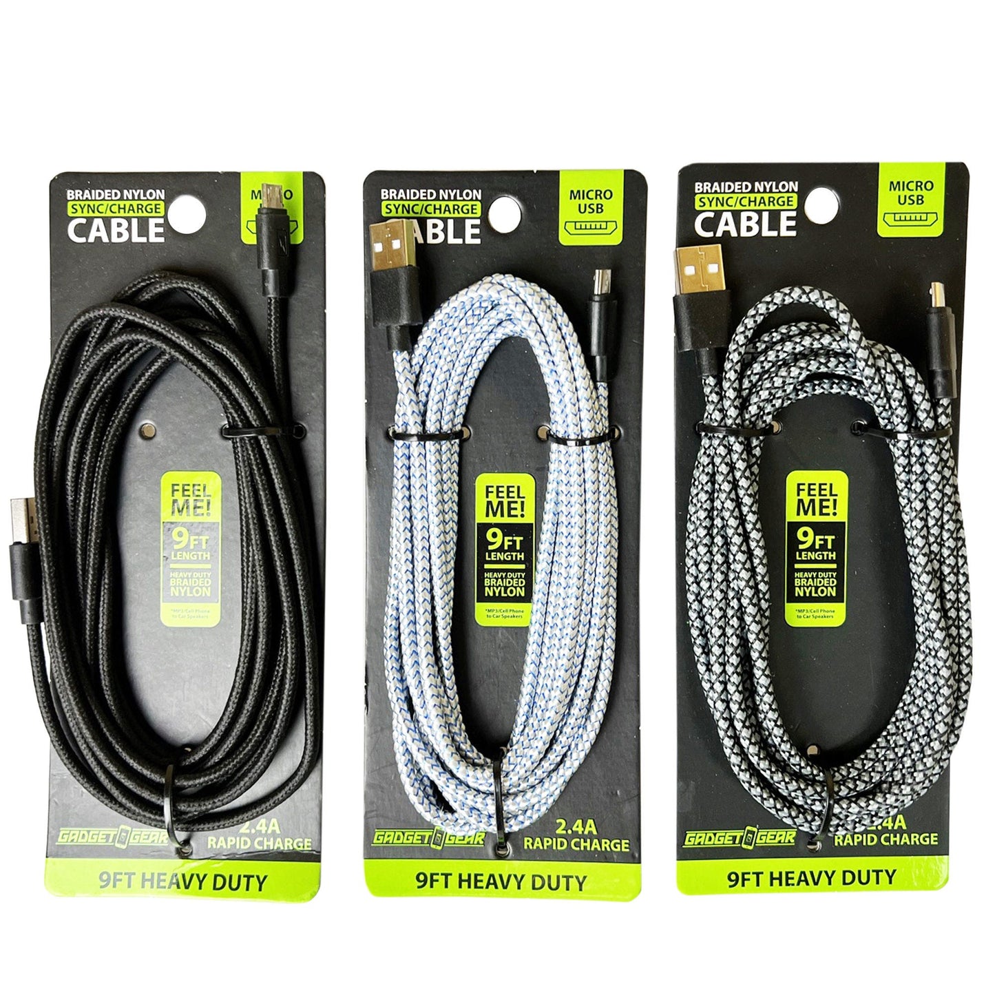 gadget gear 9' heavy duty braided micro usb cables -- 20 per box