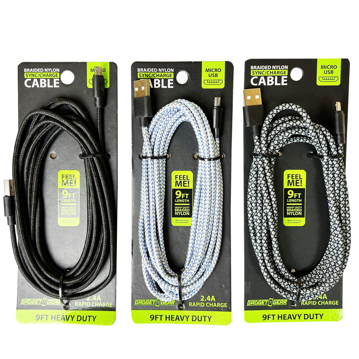 gadget gear 9' heavy duty braided micro usb cables -- 20 per box