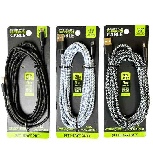 gadget gear 9' heavy duty braided micro usb cables  -- 20 per box