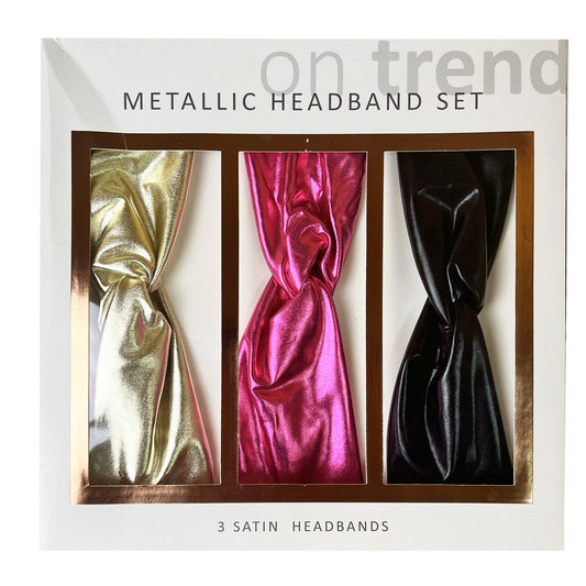 satin metallic headband set - 3 pieces -  -- 12 per case