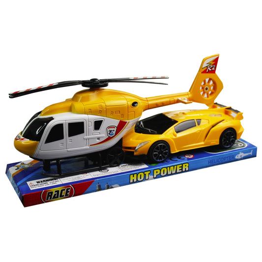 friction toy helicopter with race car -- 5 per box