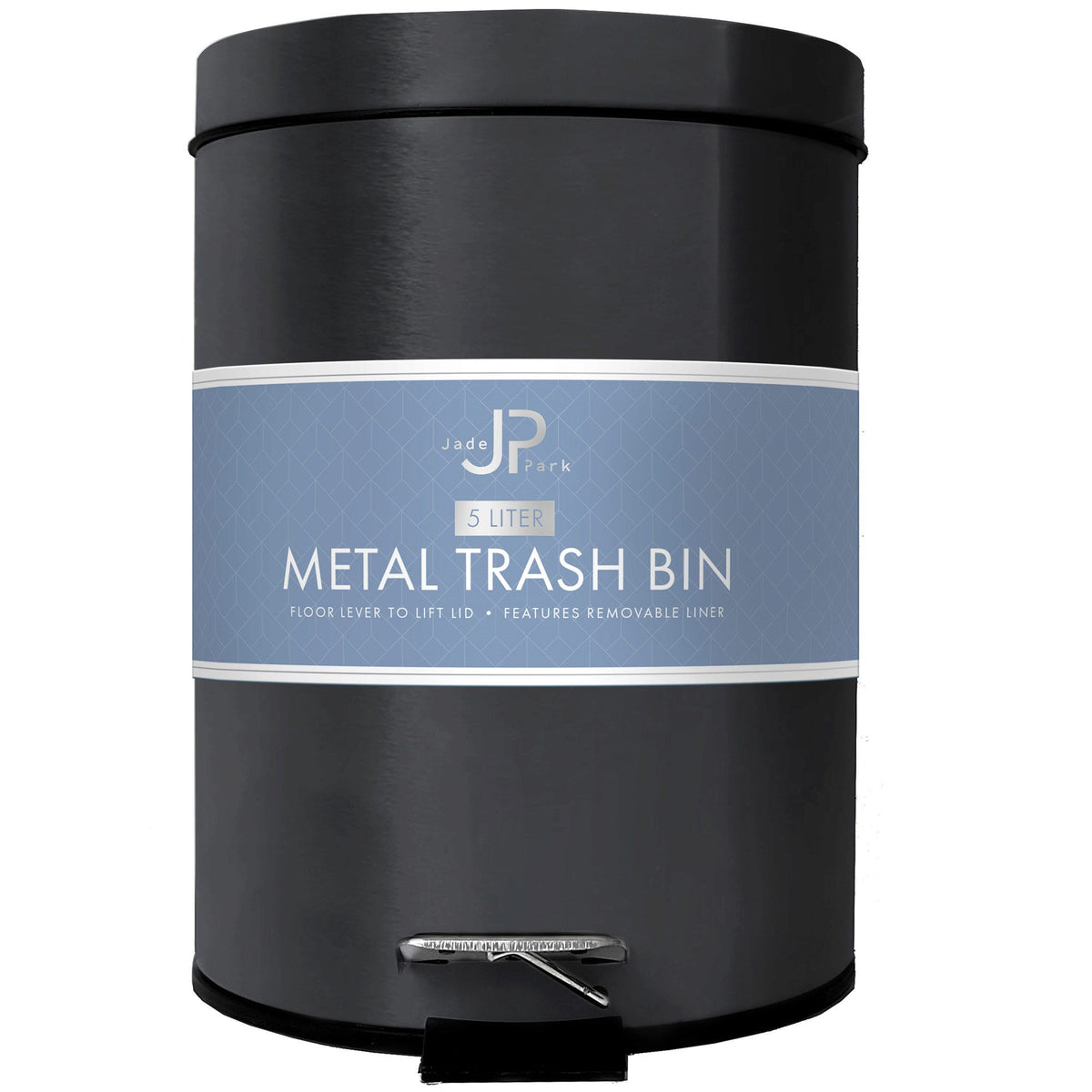 jade park 5 liter glossy black metal trash bin -- 3 per box