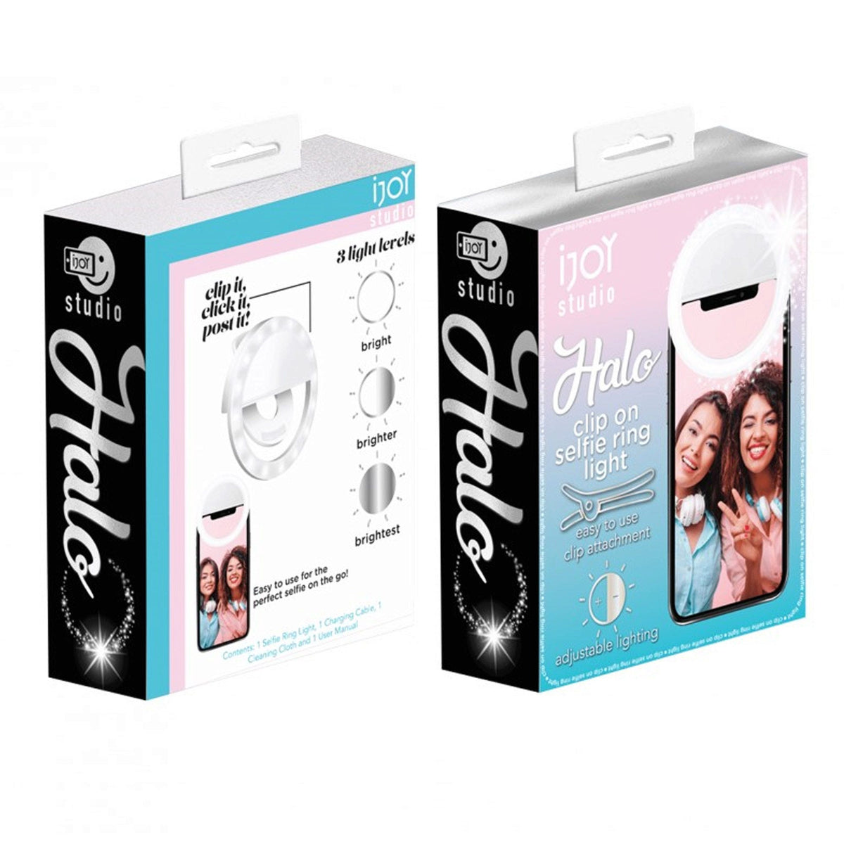 i joy halo rechargeable clip on selfie ring light -- 13 per box