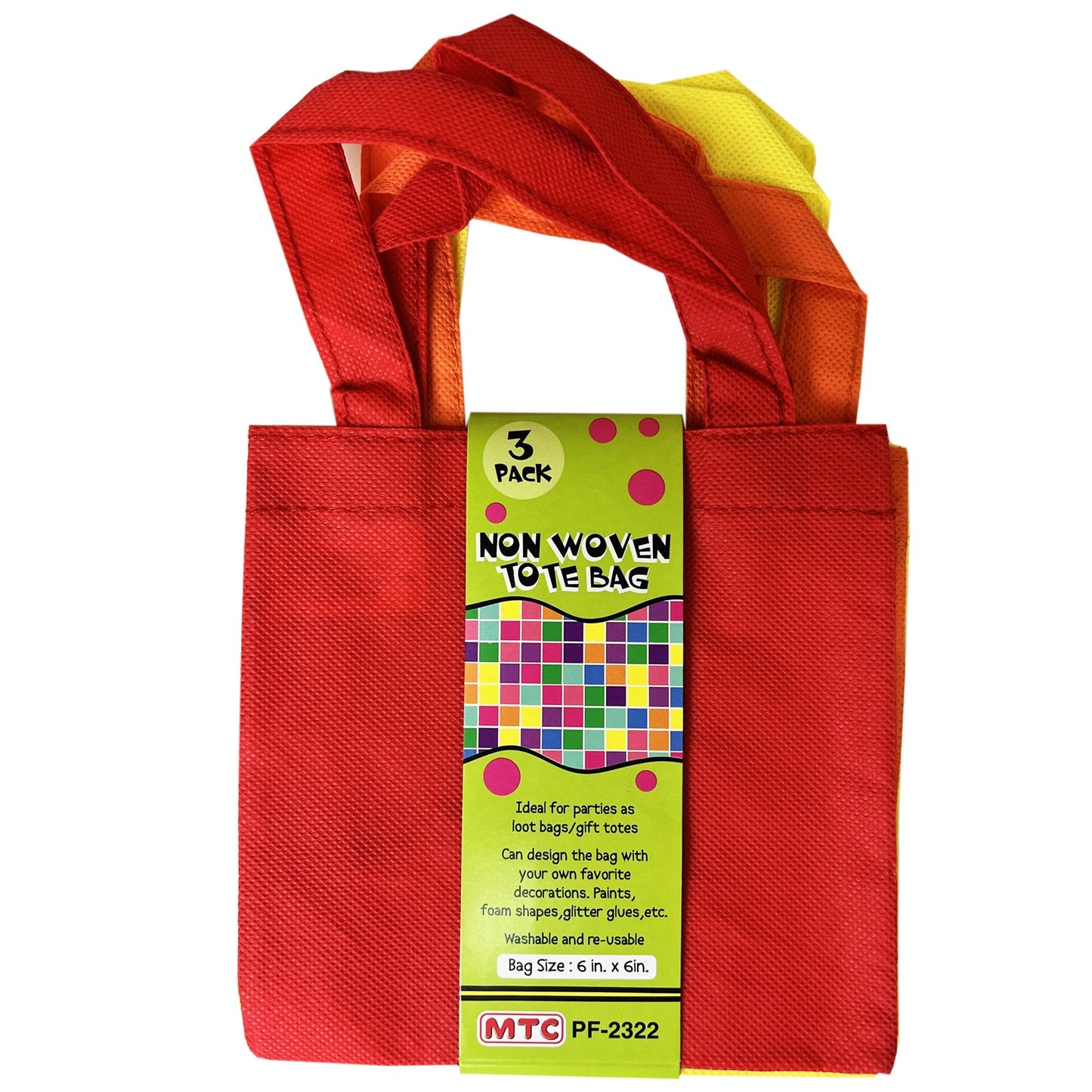 non-woven tote bags - 6x6 - assorted colors -- 64 per box
