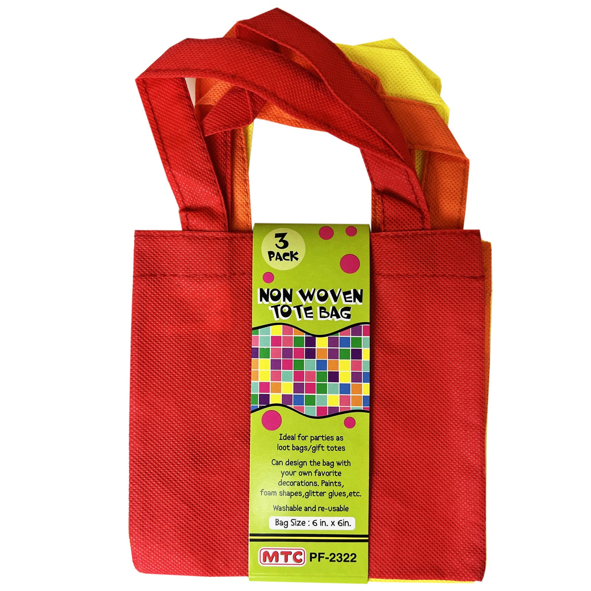 non-woven tote bags - 6x6 - assorted colors -- 64 per box