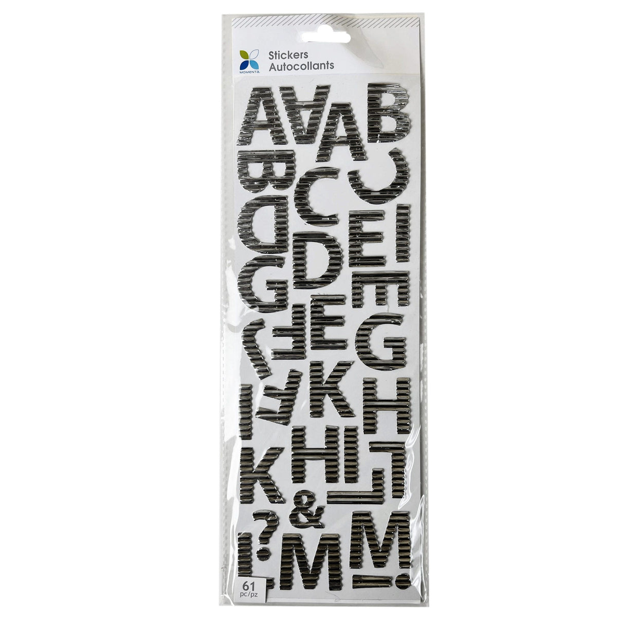 crimped silver alphabet letter stickers - 61 pieces -- 64 per box