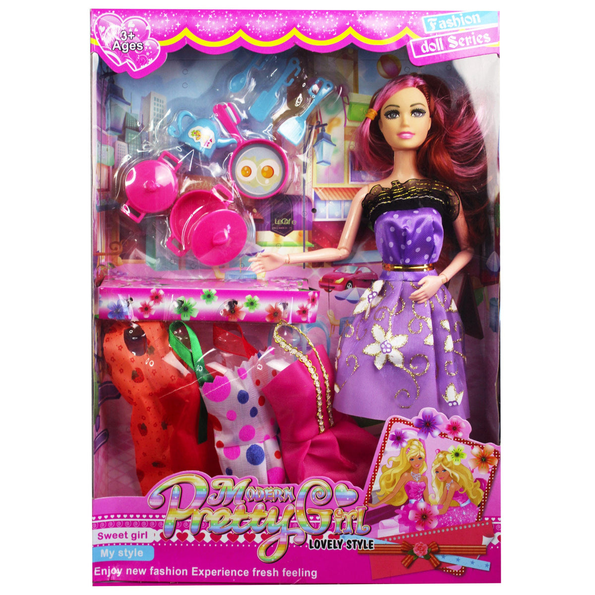 11 moveable joint dolls with accessories -- 5 per box