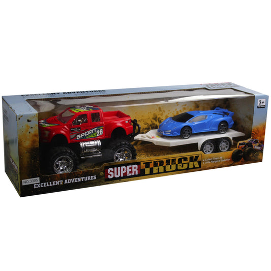 friction big wheel cross-country car with racer trailer -- 2 per box
