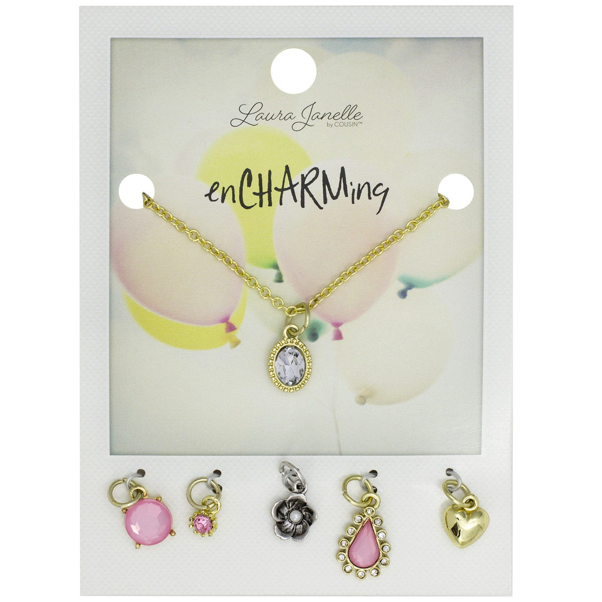 clear oval charm necklace with multiple charms -- 51 per box