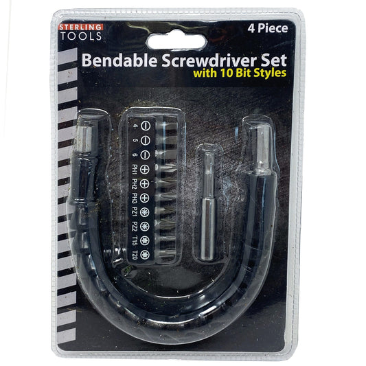 bendable screwdriver set with 10 bit styles -- 9 per box
