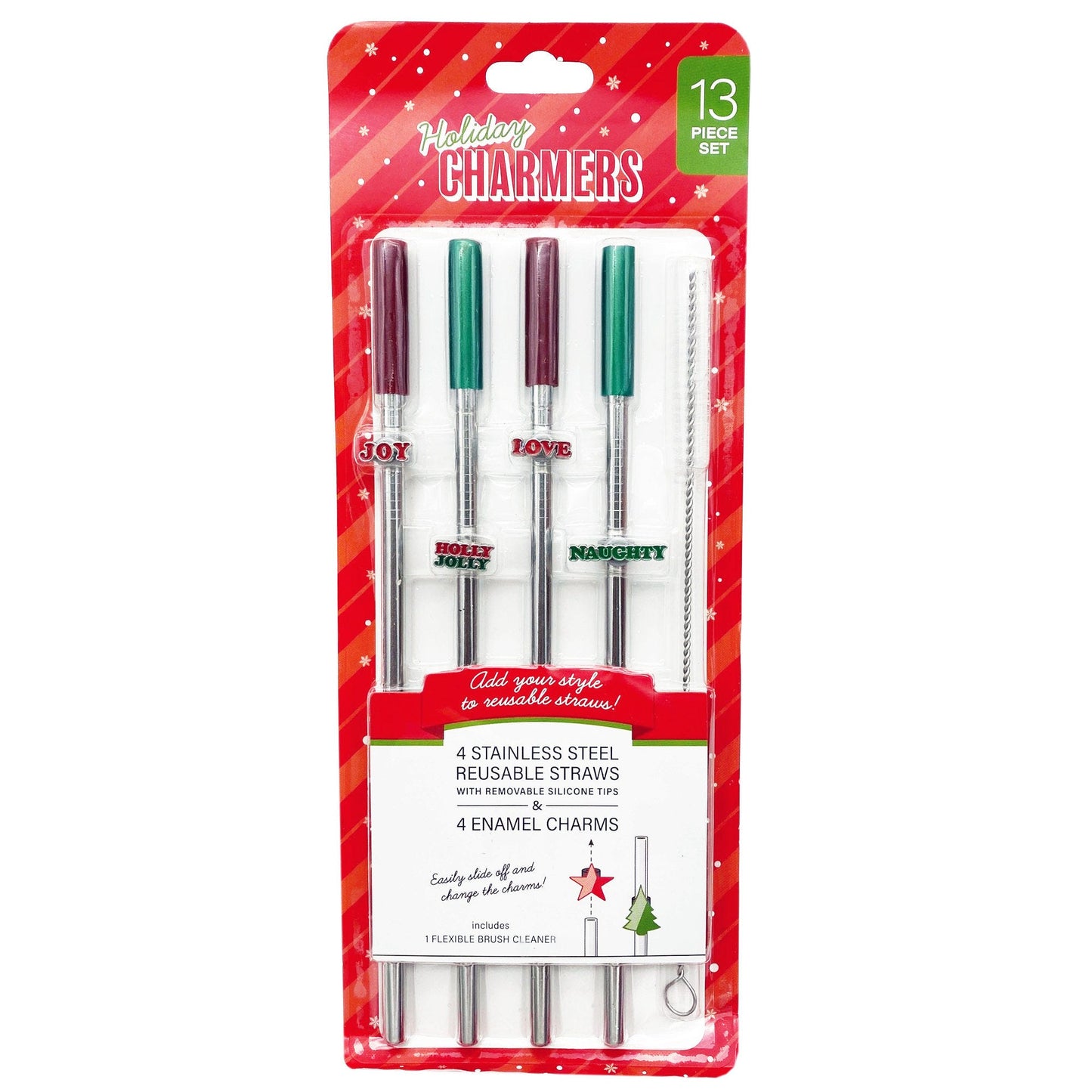 charmers 4 piece stainless steel straw set with cleaning brush -- 28 per case