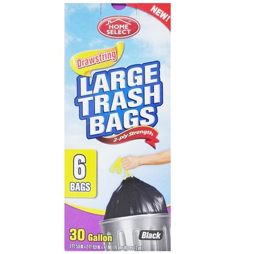 h.s trash bags 6ct 30 gl black -- 24 per case