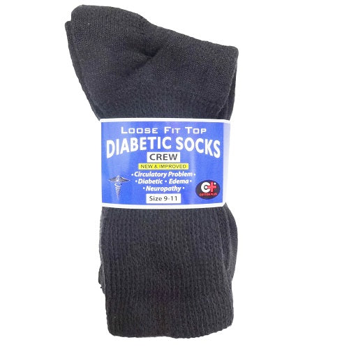 diabetic crew socks 1pc 9-11 black -- 12 per box