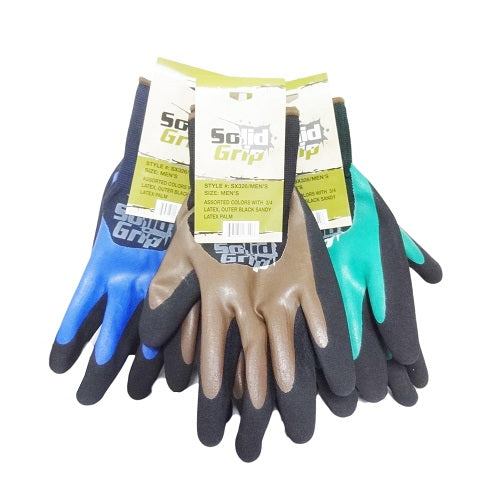 solid grip mens work gloves asst clrs -- 12 per box