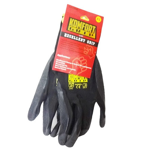 komfort grip work gloves xl black -- 12 per box